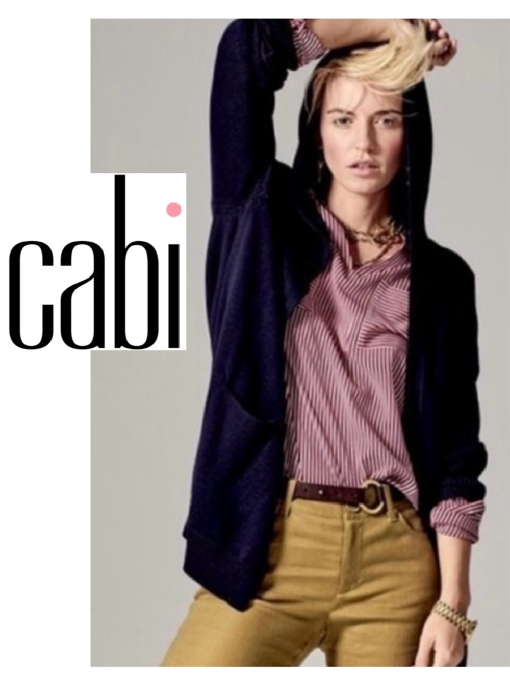CABI Newport Hooded Cardigan Sweater 5275 Navy Open Front Academia Upscale Wmn M